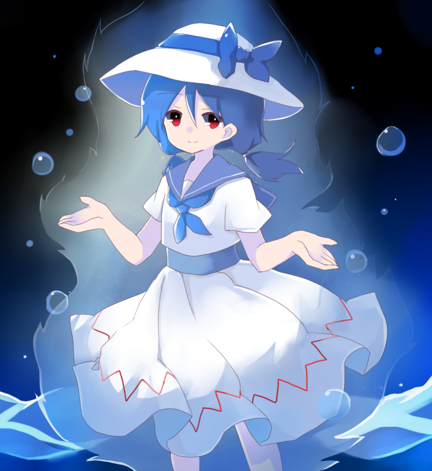 1girl, alternate_color, aura, blouse, blue_hair, blue_neckerchief, blue_sailor_collar, closed_mouth