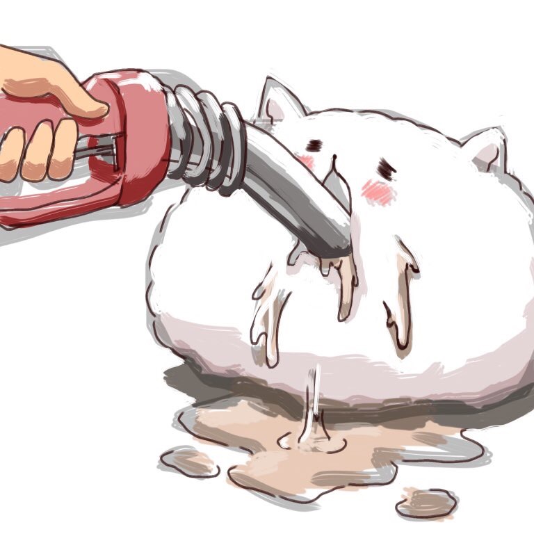 2others, =_=, angora_rabbit, animal, bluebrute, blush, commentary, drinking, gas_pump_nozzle, gochuumon_wa_usagi_desu_ka?, liquid, multiple_others, open_mouth, out_of_frame, rabbit, refueling, sexually_suggestive, simple_background, solo_focus, tippy_(gochiusa), white_background