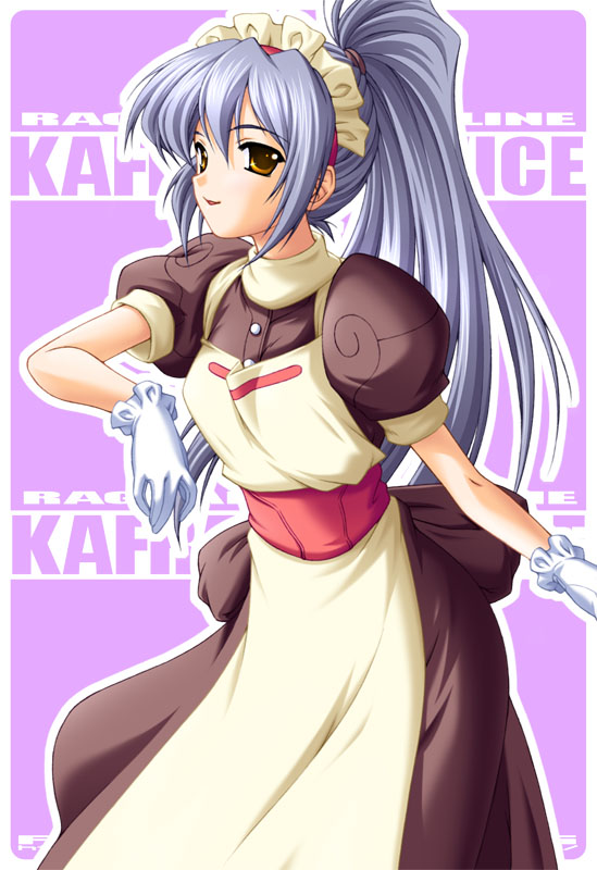 1girl, apron, bangs, blossom_(ragnarok_online), blue_hair, breasts, brown_dress, brown_eyes