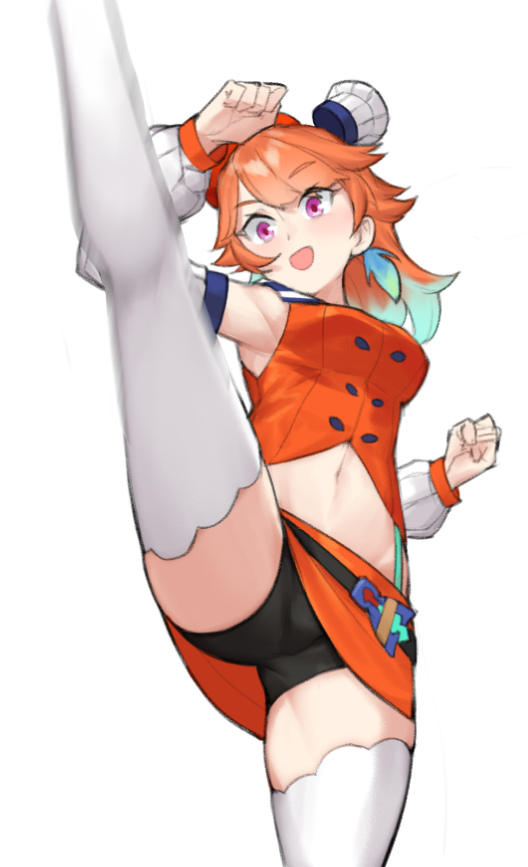 1girl, :d, aqua_hair, arm_up, armpits, bike_shorts, bike_shorts_under_skirt, breasts