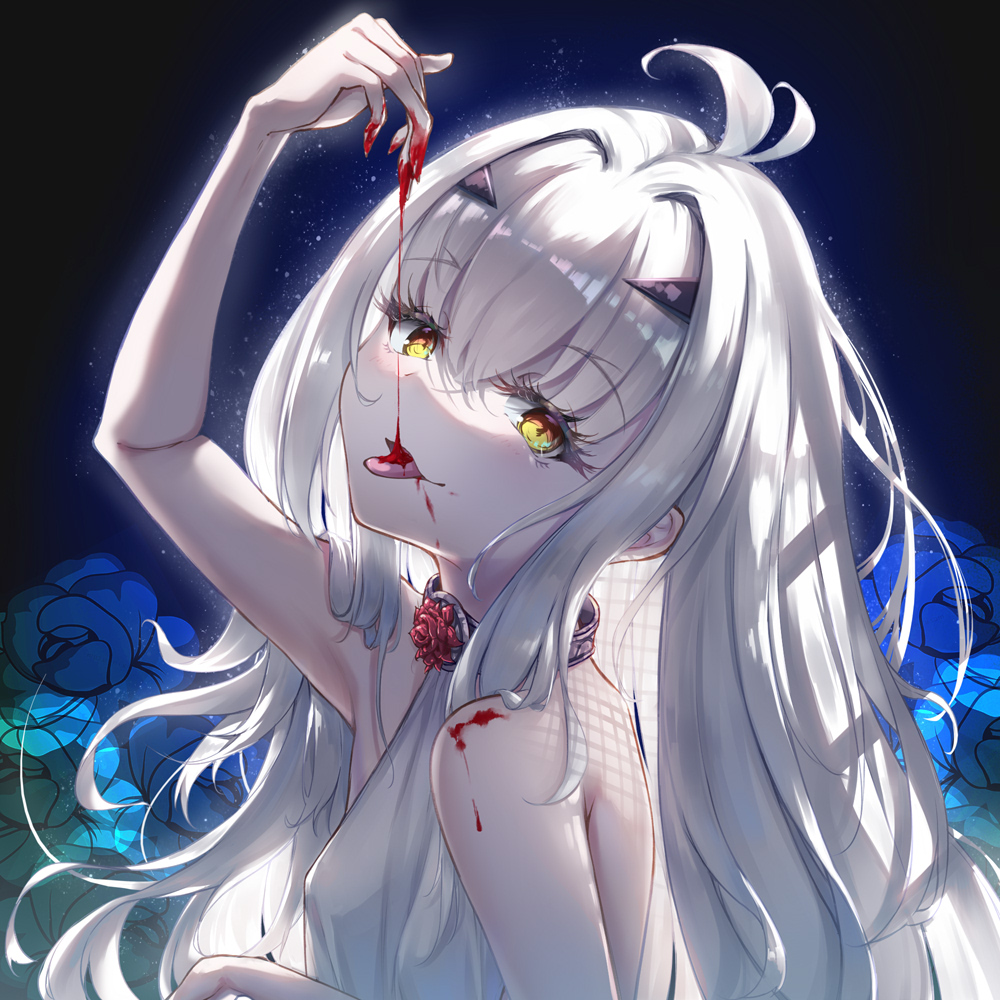 1girl, bangs, bare_shoulders, blood, breasts, brown_eyes, fairy_knight_lancelot_(fate), fate/grand_order