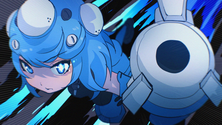1girl, blue_eyes, blue_hair, cats_yone, closed_mouth, ghost_in_the_shell, ghost_in_the_shell_stand_alone_complex, gloves