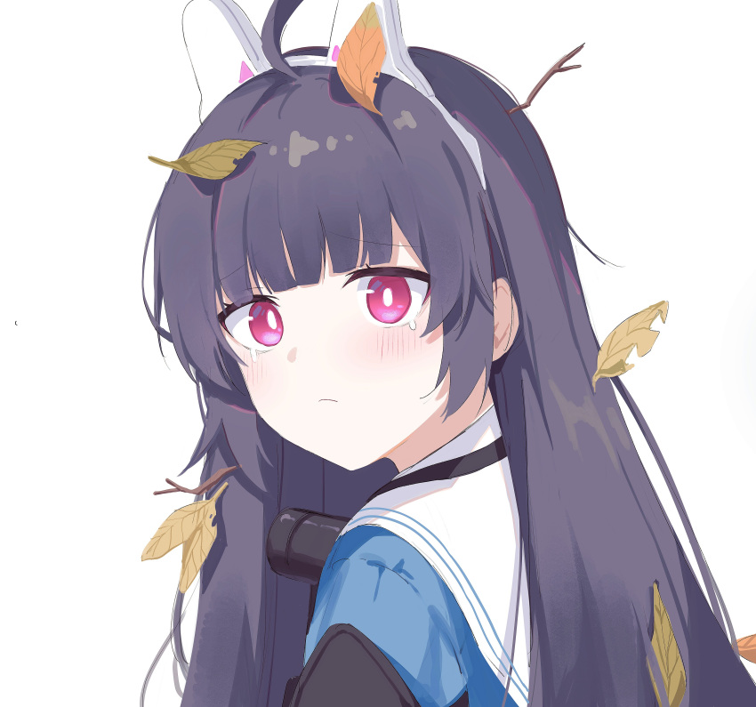 1girl, absurdres, ahoge, animal_ears, bangs, black_hair, blue_archive, blue_serafuku