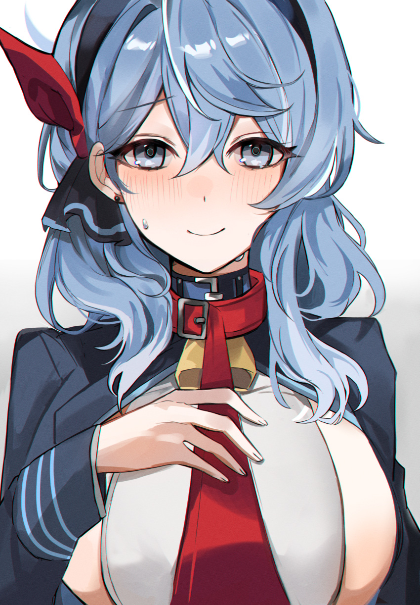 1girl, absurdres, ako_(blue_archive), bell, black_hairband, blue_archive, blue_eyes, blue_hair