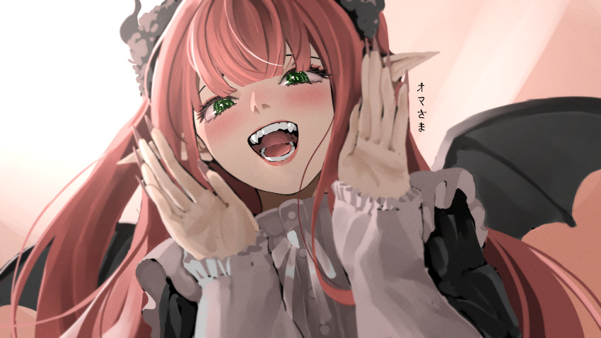1girl, :d, absurdres, artist_name, bangs, black_nails, blunt_bangs, blush
