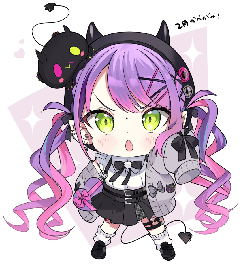 1girl, bangs, bibi_(tokoyami_towa), black_bow, black_bowtie, black_headwear, black_skirt, blush