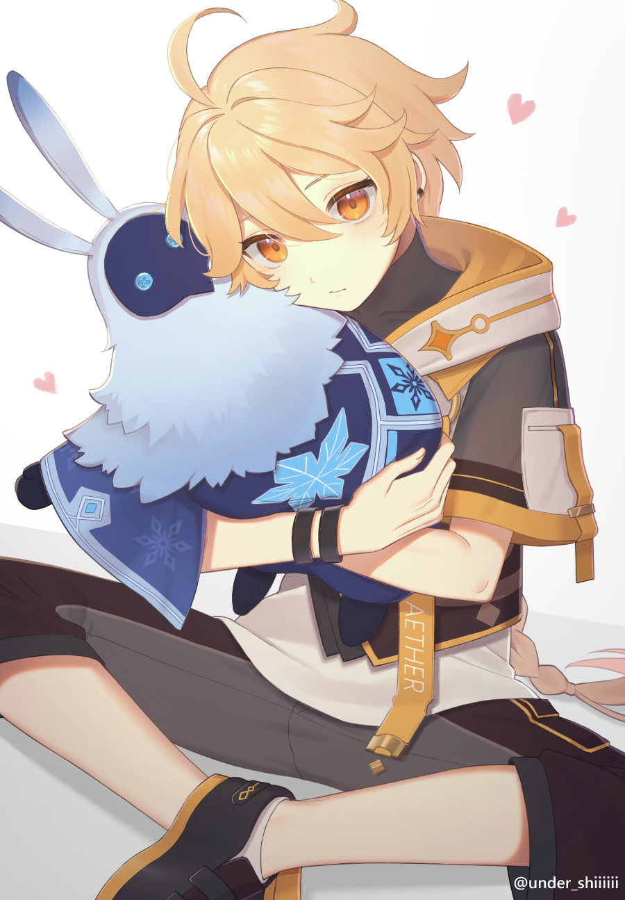 1boy, abyss_mage_(genshin_impact), aether_(genshin_impact), ahoge, bangs, blonde_hair, blush, braid