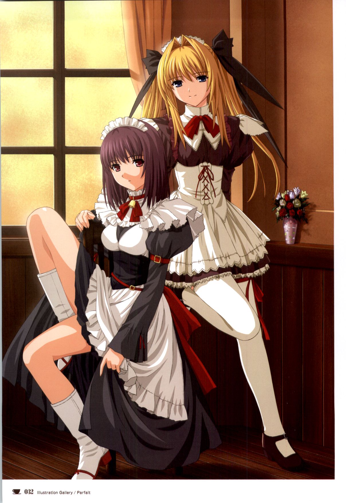 katori_rea, maid, natsumi_rikako, nekonyan, parfait_chocolate_second_brew, thigh-highs