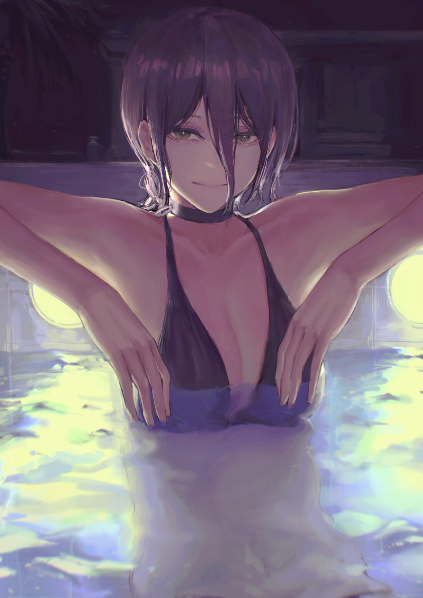 1girl, 900p, absurdres, bikini, black_choker, black_hair, breasts, chainsaw_man