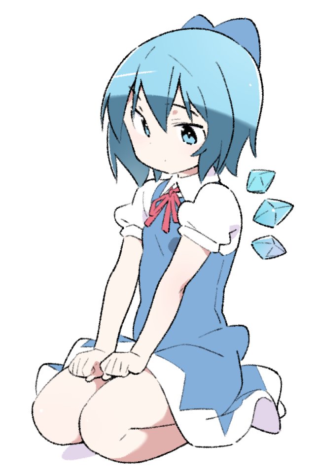 1girl, blue_bow, blue_dress, blue_eyes, blue_hair, bow, cirno, dress