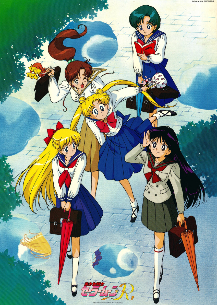 1990s_(style), 5girls, aino_minako, bangs, beige_skirt, bishoujo_senshi_sailor_moon, black_eyes, black_footwear