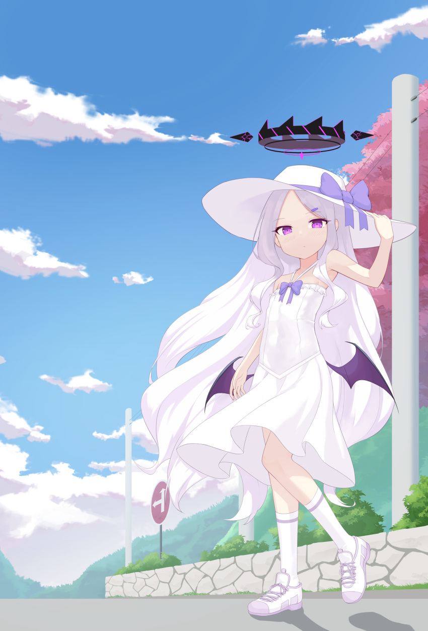 1girl, absurdres, adjusting_clothes, adjusting_headwear, alternate_costume, armpits, bangs, blue_archive