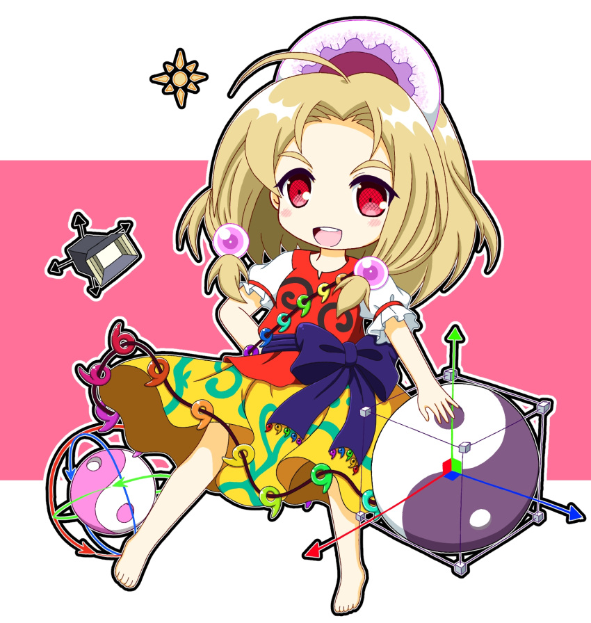 1girl, ahoge, arrow_(projectile), bangs, barefoot, belt, blonde_hair, blush