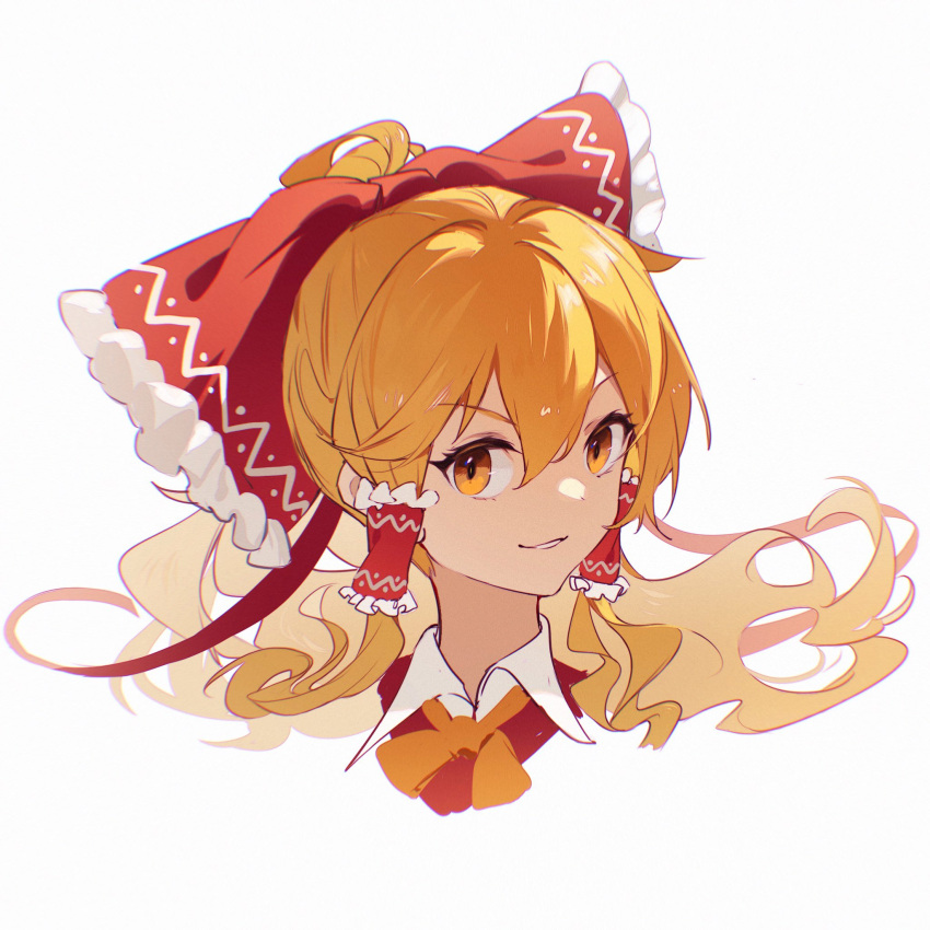 1girl, bangs, bare_shoulders, blonde_hair, blue_background, bow, checkered_background, cosplay