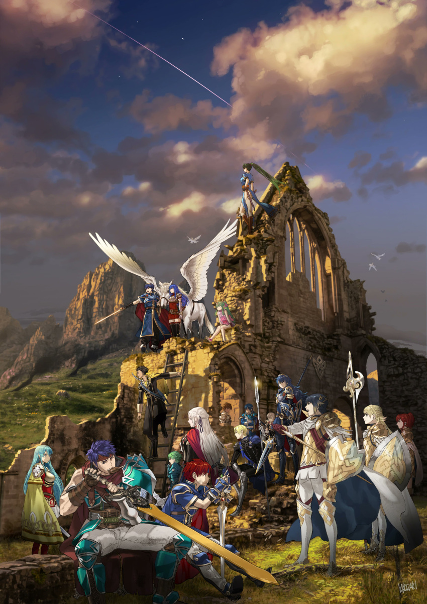 6+girls, 9+boys, absurdres, alfonse_(fire_emblem), alm_(fire_emblem), animal, anna_(fire_emblem), aqua_hair