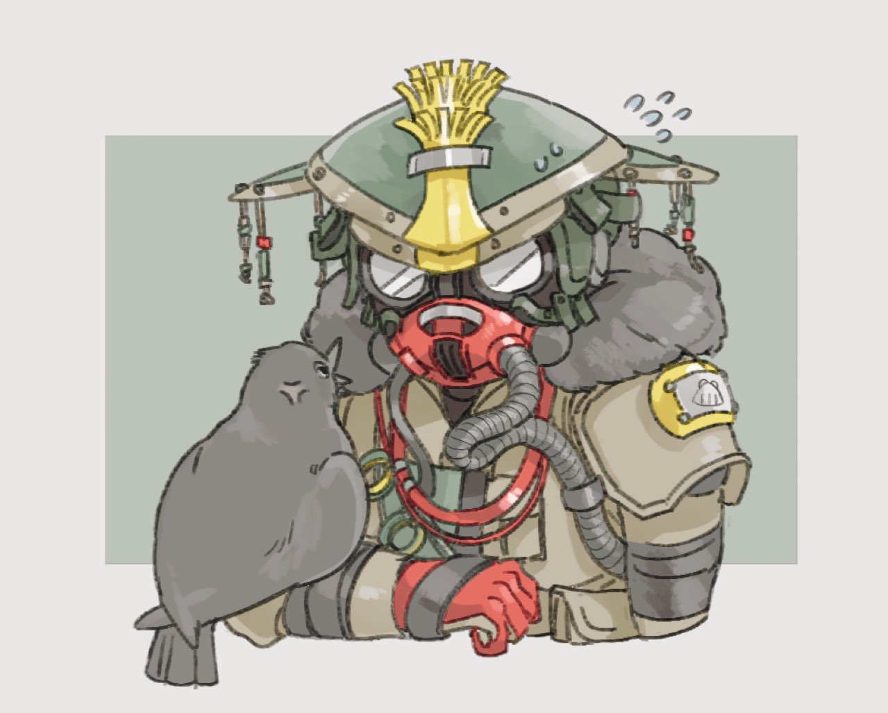 1non-binary, anger_vein, animal_on_arm, apex_legends, bird, bird_on_arm, bloodhound_(apex_legends), border