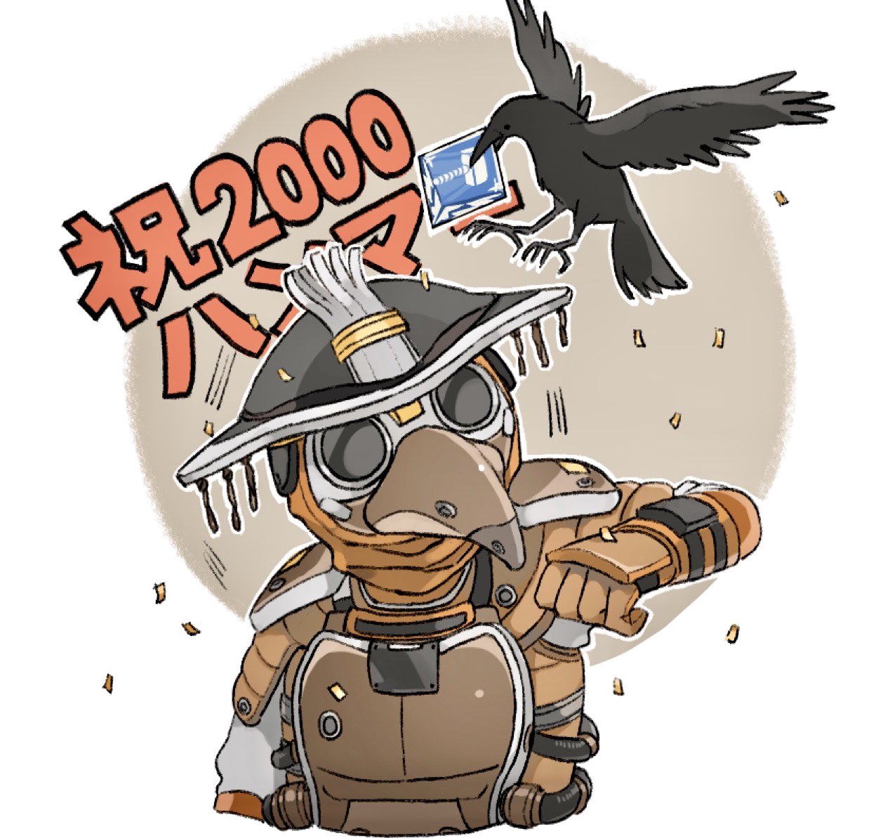 1non-binary, apex_legends, armor, bird, bloodhound_(apex_legends), cable, clenched_hand, confetti