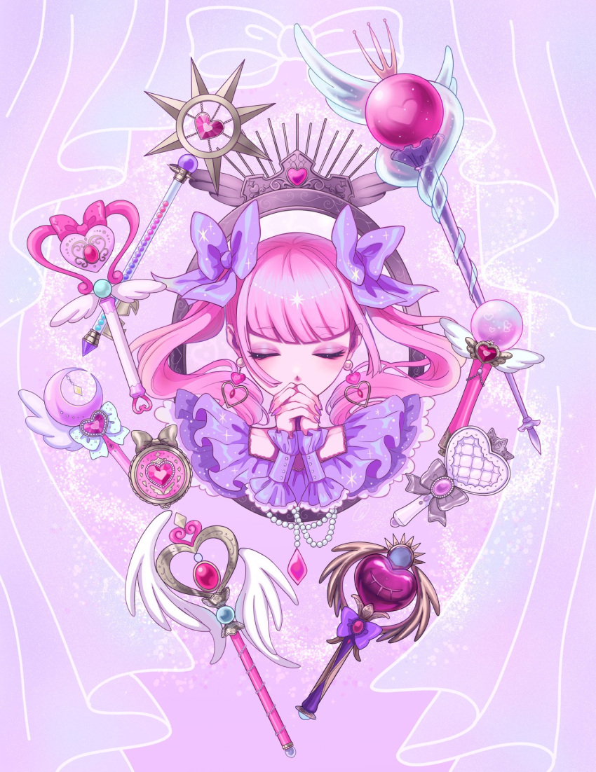 1girl, bangs, blunt_bangs, bow, chain, closed_eyes, curtains, earrings