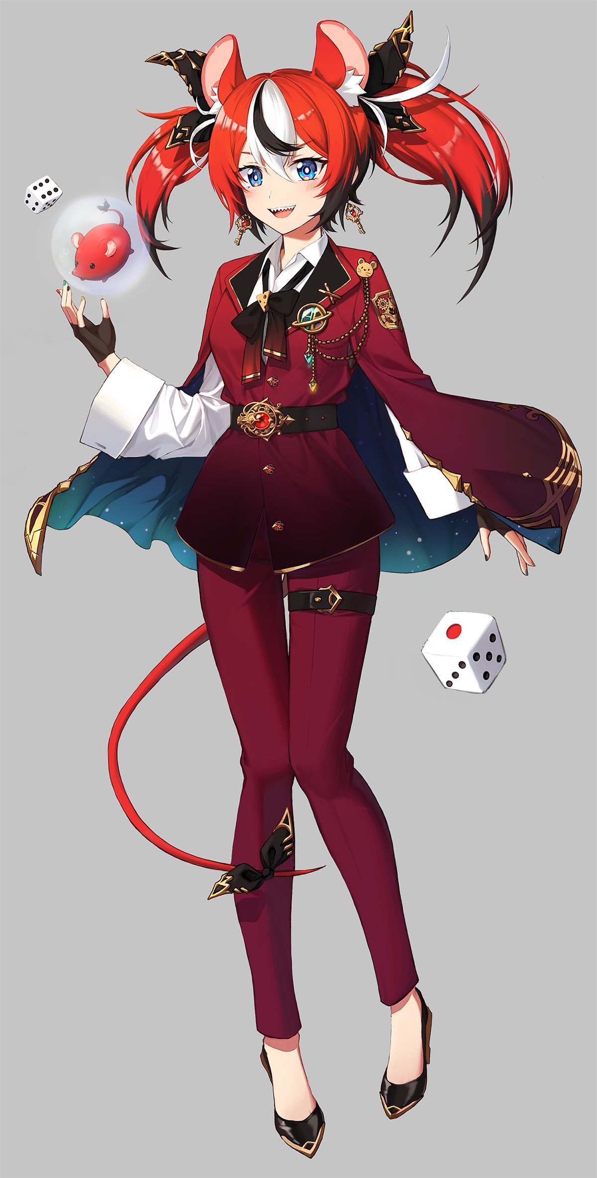1girl, animal_ear_fluff, animal_ears, bangs, belt, black_belt, black_bow, black_bowtie