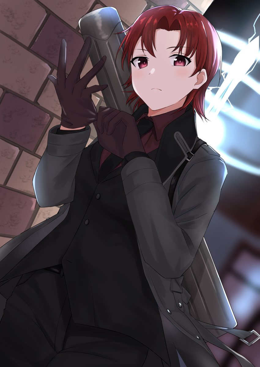 1girl, absurdres, bangs, bazett_fraga_mcremitz, black_jacket, black_necktie, black_pants, black_suit
