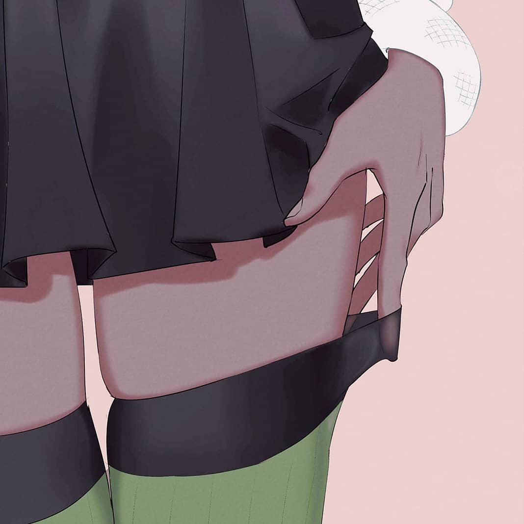 1girl, adjusting_clothes, adjusting_legwear, animal, animal_on_arm, black_skirt, deer_(deer423-81), demon_slayer_uniform