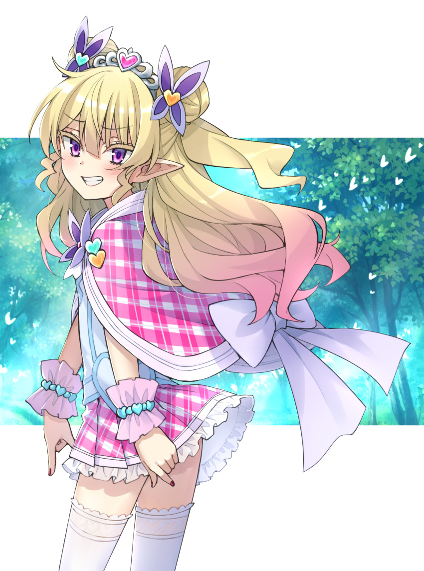 1girl, aida_elulu, bangs, blonde_hair, cloak, colored_eyelashes, commentary_request, double_bun