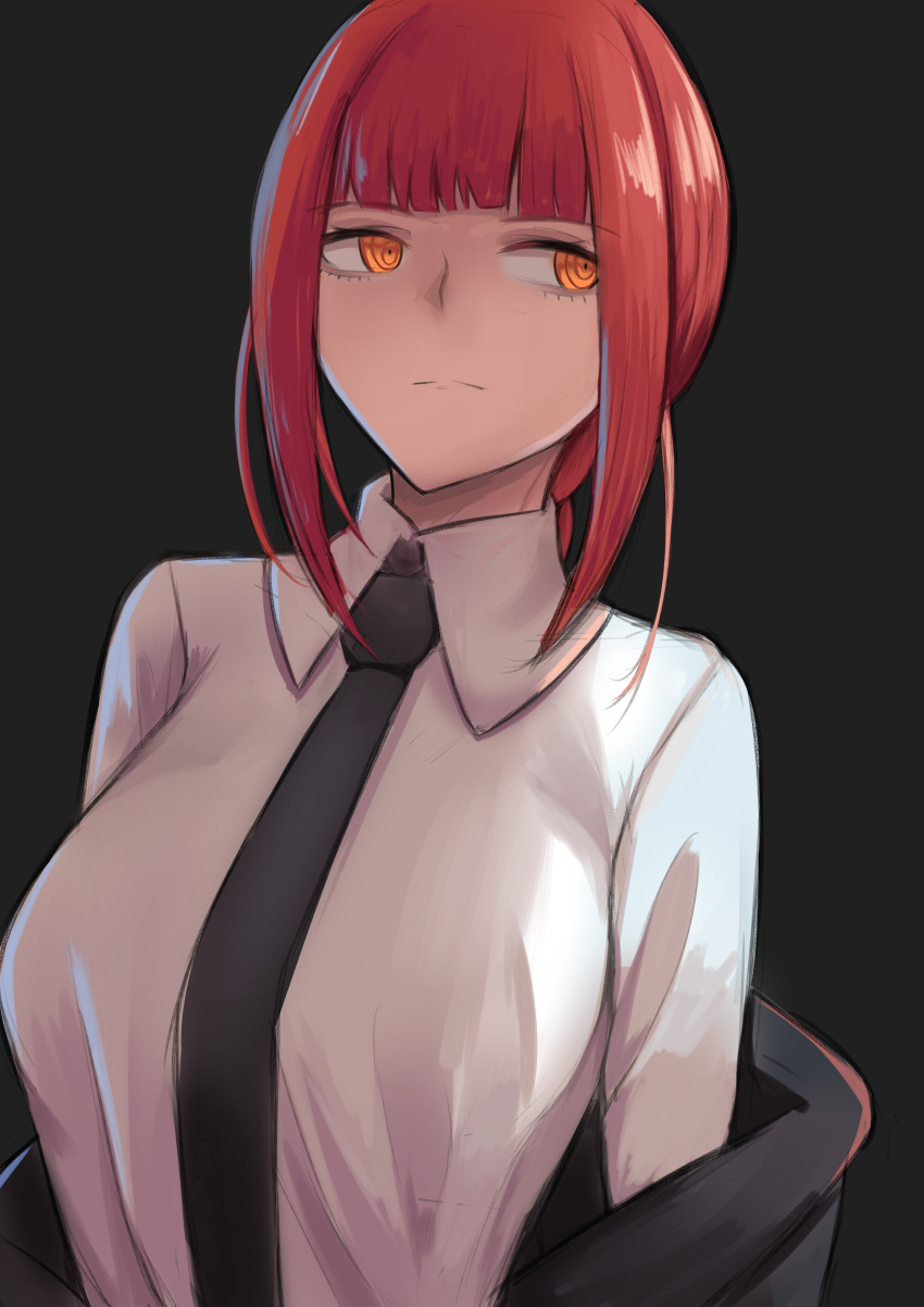 1girl, absurdres, black_neckwear, braid, braided_ponytail, chainsaw_man, closed_mouth, collared_shirt