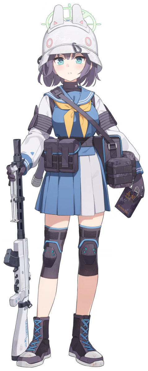 1girl, belt, belt_bag, black_hair, blue_archive, blue_eyes, blue_serafuku, blush