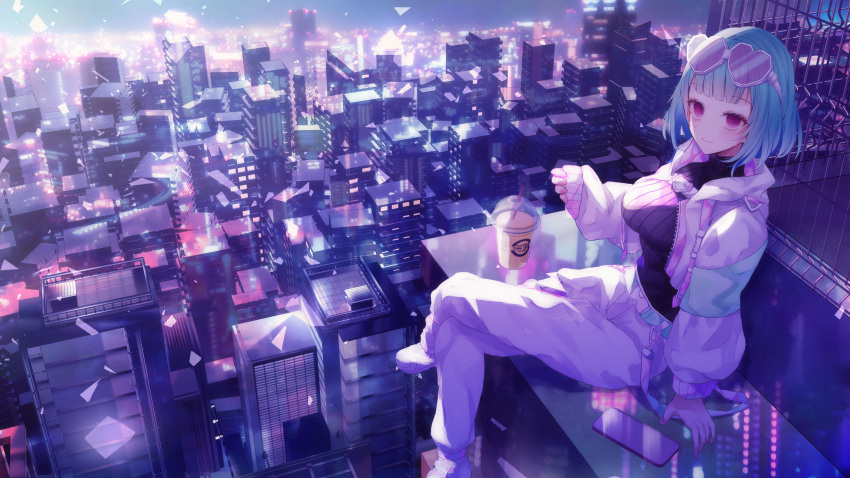 1girl, absurdres, armada_niwaka, bangs, black_sweater, breasts, bub_shoku, bubble_tea