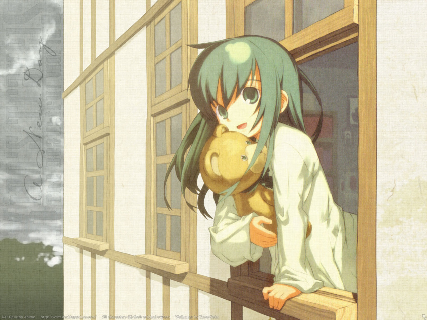 black_hair, highres, kino, kino_no_tabi, long_hair, pajamas, solo, stuffed_animal