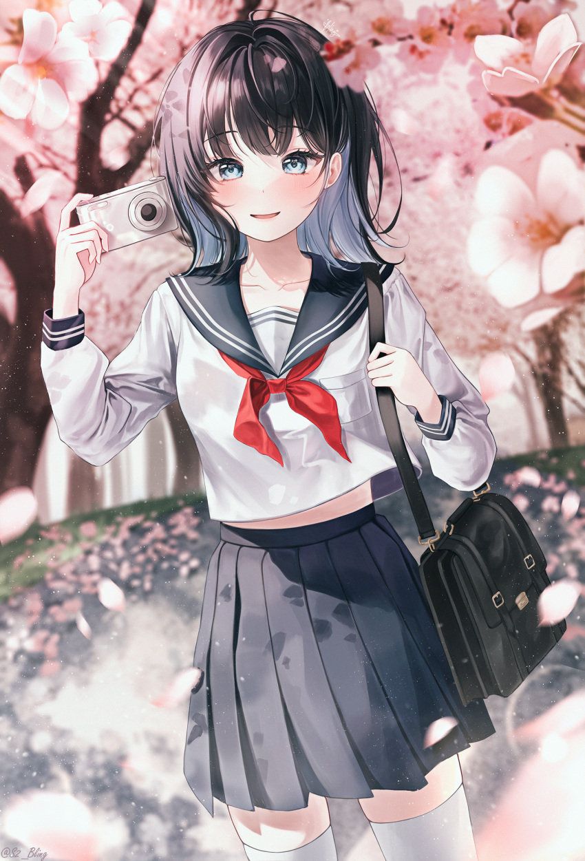 1girl, bag, bangs, black_sailor_collar, bling_(epvc5242), blue_eyes, blue_hair, blue_skirt