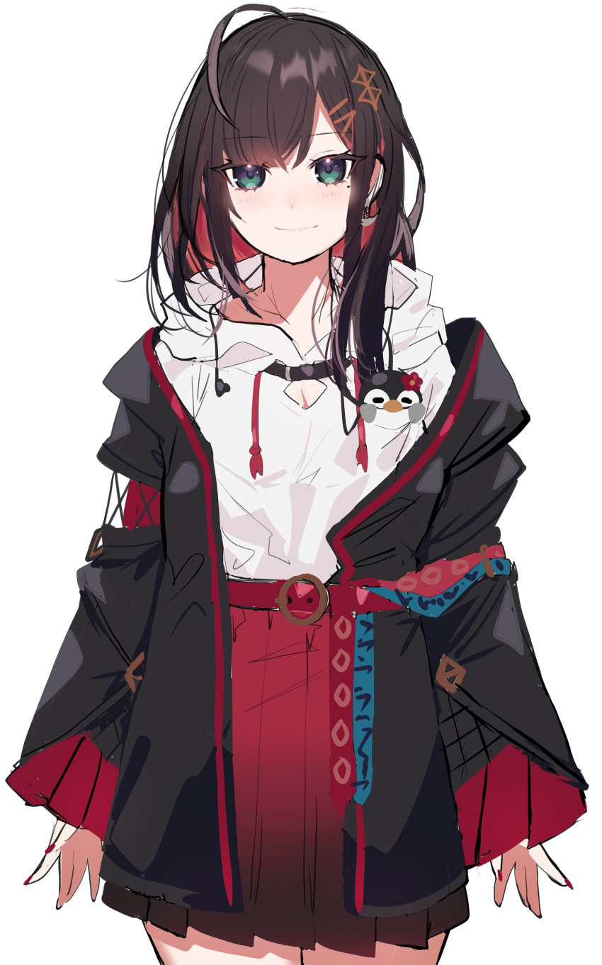 1girl, absurdres, bangs, belt, black_hair, black_jacket, blush, breasts