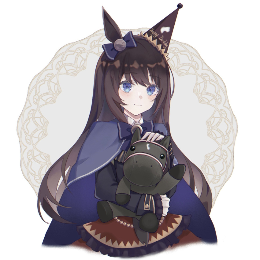 1girl, animal_ears, bangs, black_jacket, blue_bow, blue_bowtie, blue_cape, blue_eyes