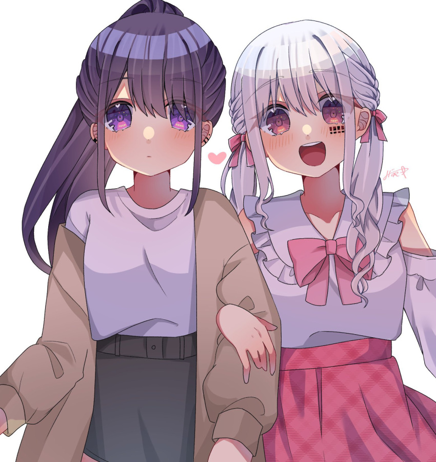 2girls, bangs, black_hair, blue_eyes, blue_hair, dress, highres, mafumafu