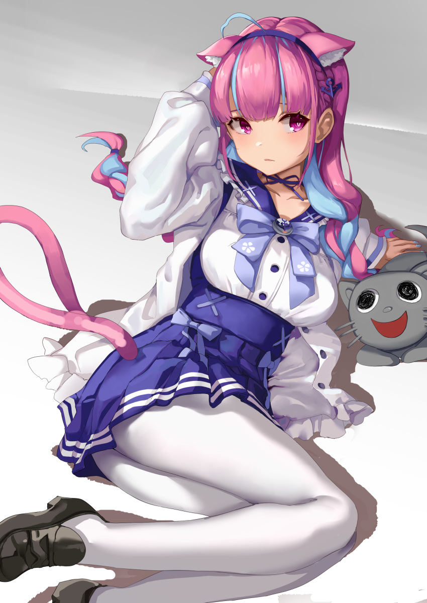 1girl, absurdres, ahoge, anchor_hair_ornament, animal_ear_fluff, animal_ears, black_footwear, blue_bow
