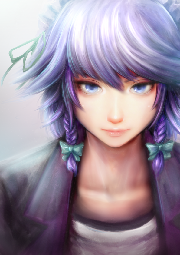 1girl, bangs, black_jacket, blazer, blue_eyes, bow, braid, closed_mouth
