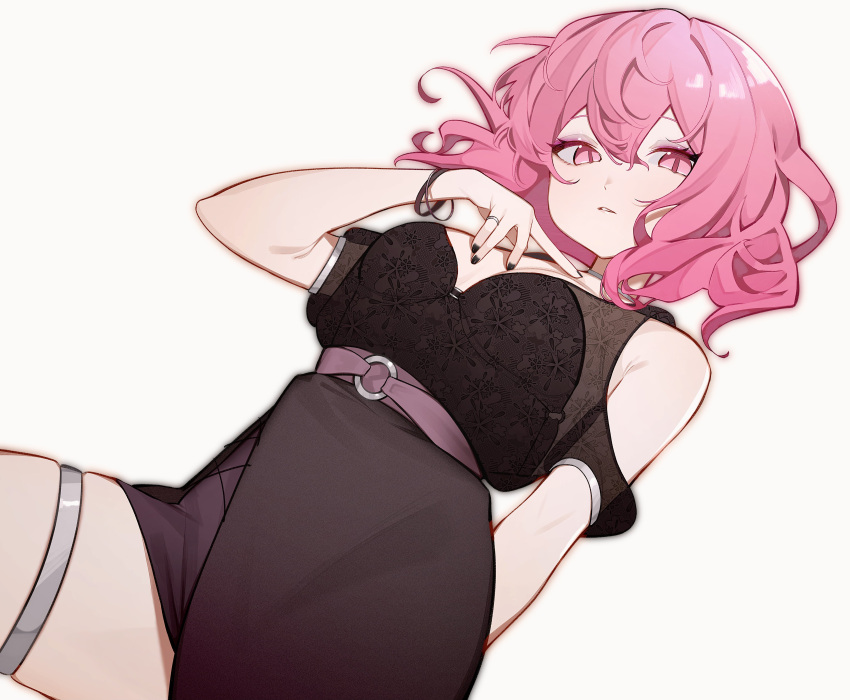 1girl, absurdres, bangs, black_dress, breasts, dress, hair_between_eyes, highres