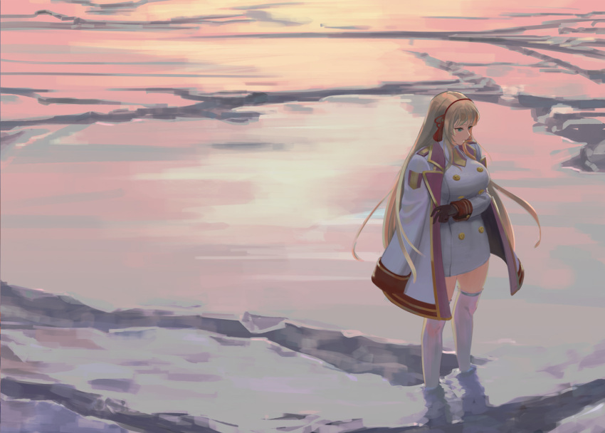1girl, aqua_eyes, bangs, blonde_hair, breasts, buttons, closed_mouth, coat