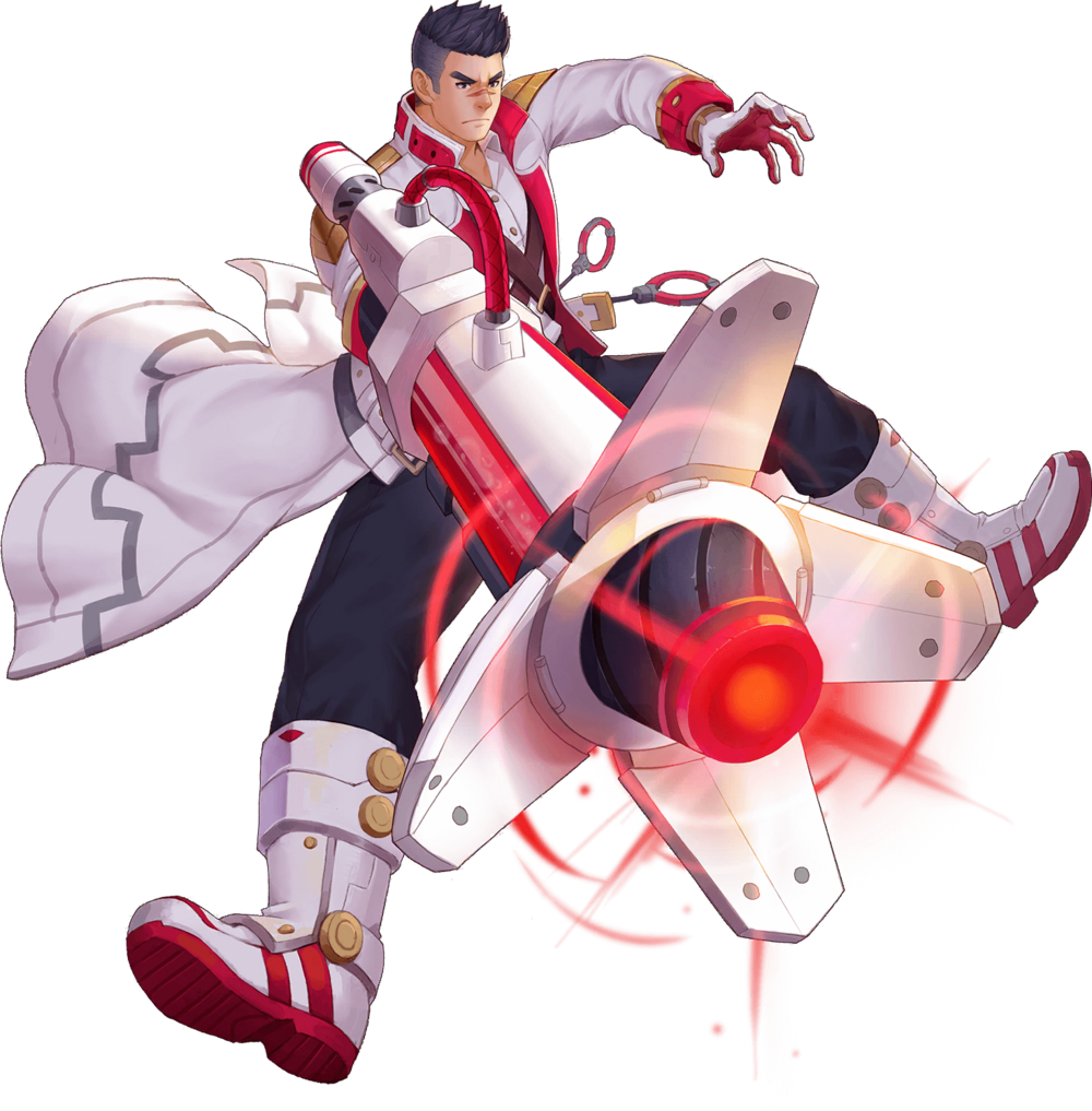 1boy, artist_request, black_eyes, black_hair, boots, brian_(gyee), buzz_cut, cannon