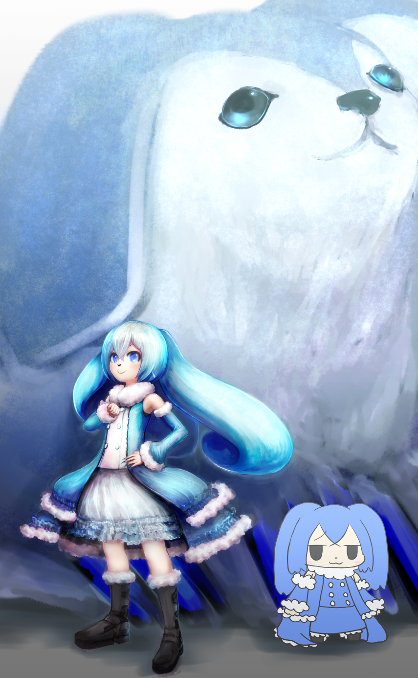 1boy, 2ch_(/livejupiter/), :3, animal_ears, bangs, black_footwear, blue_coat, blue_eyes