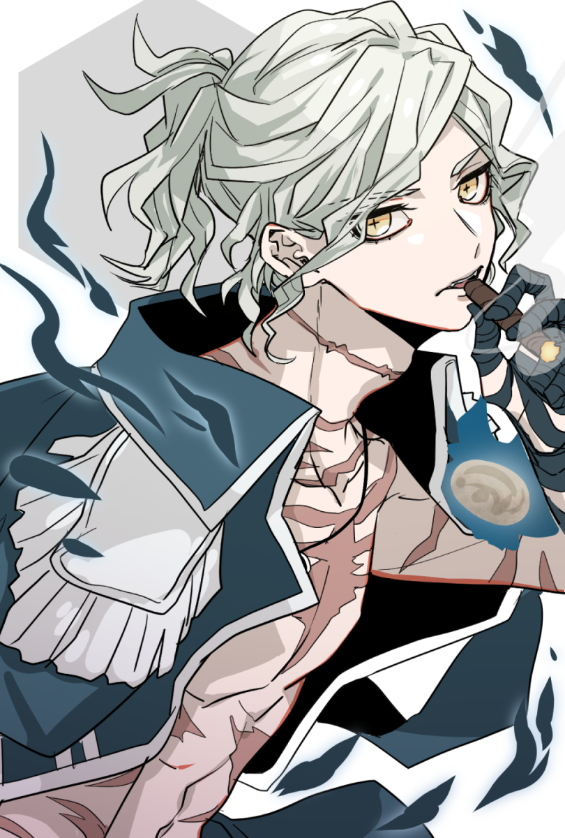 1boy, alternate_hairstyle, cape, cigar, commentary_request, edmond_dantes_(fate), edmond_dantes_(monte_cristo_selection)_(fate), expressionless
