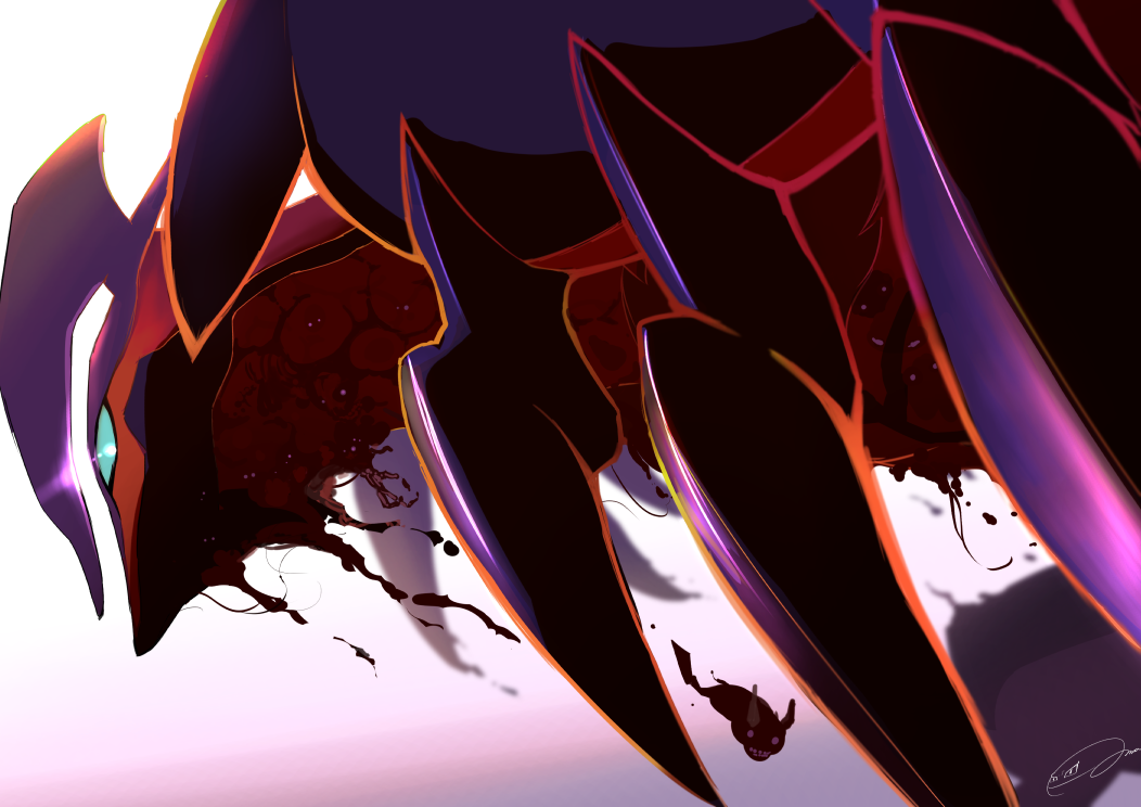 bright_pupils, claws, commentary_request, dripping, from_side, green_eyes, koma_nezumi, no_humans