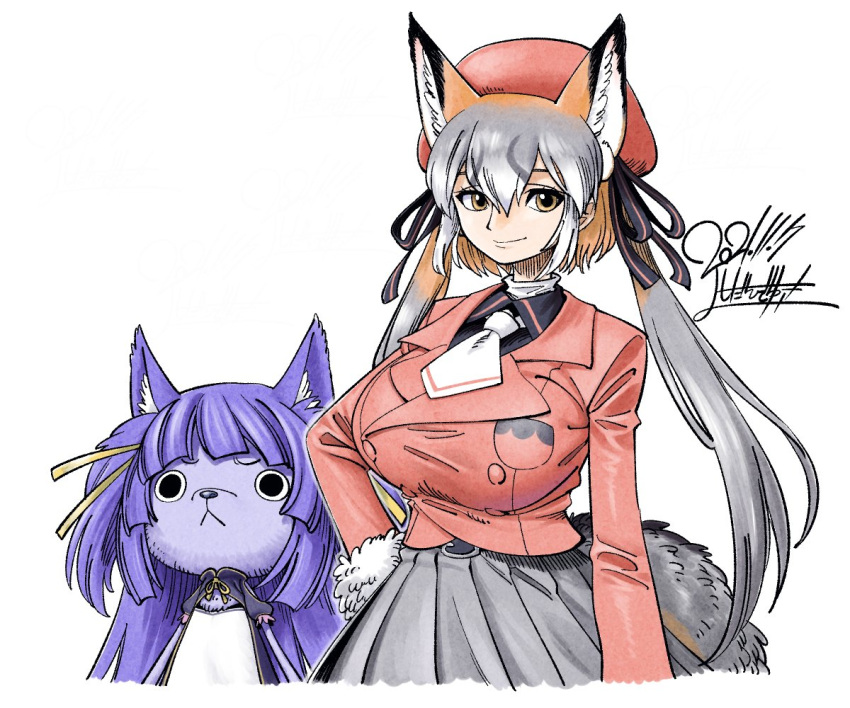 .live, animal_ears, black_eyes, blue_hair, breasts, brown_eyes, fox_ears, fox_girl