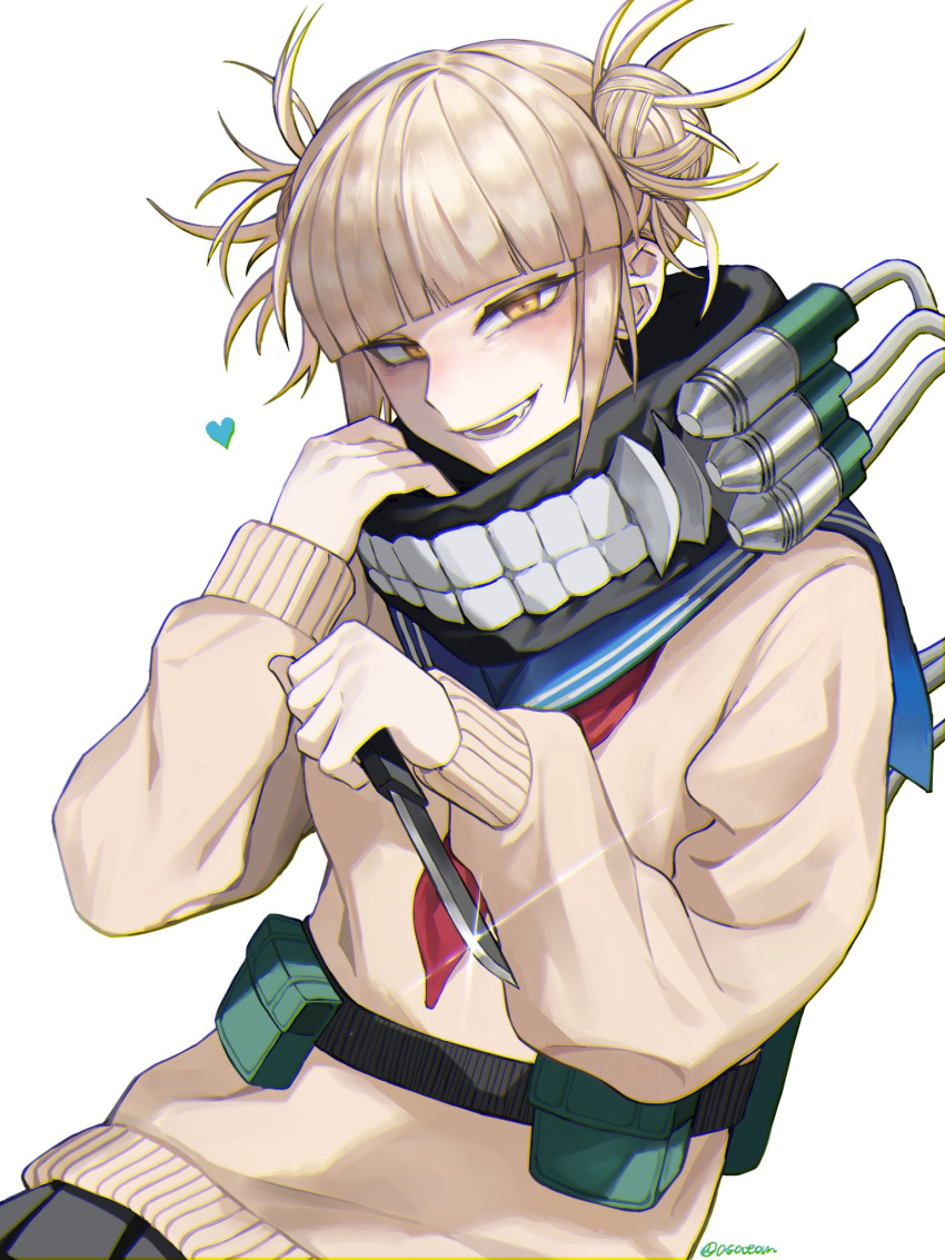 1girl, asatomjj, bangs, belt, blonde_hair, blue_sailor_collar, blunt_bangs, boku_no_hero_academia