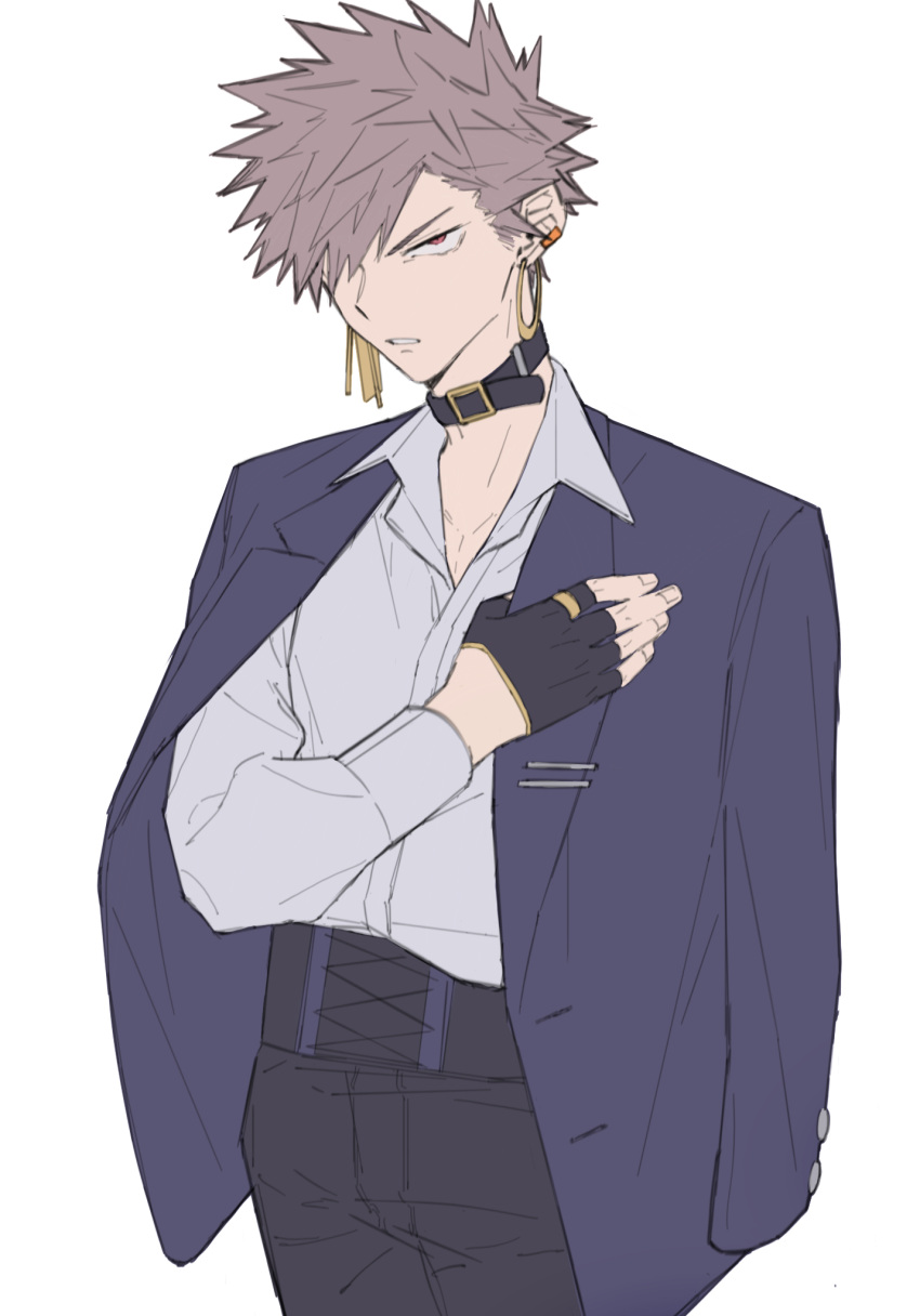1boy, asatomjj, bakugou_katsuki, black_gloves, blue_jacket, boku_no_hero_academia, choker, collared_shirt