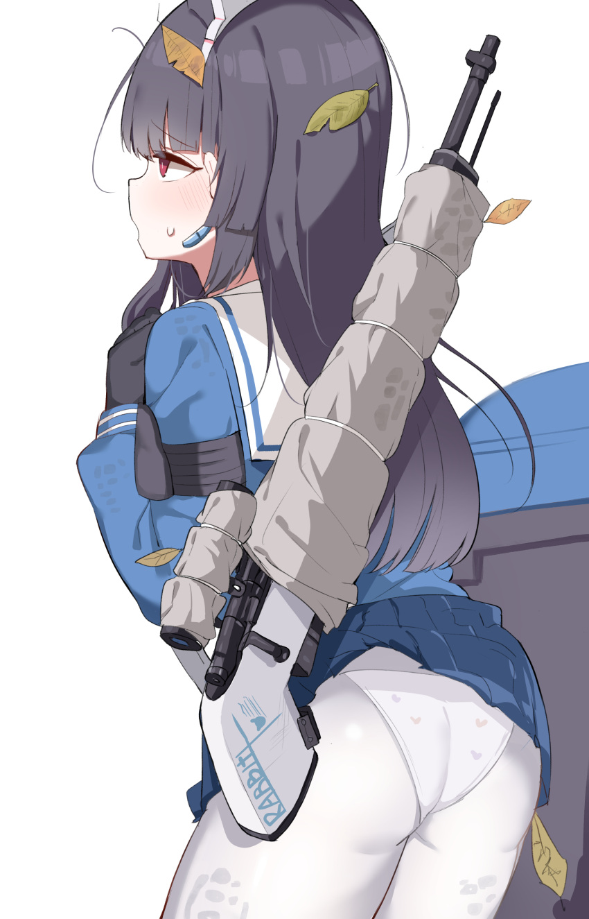 1girl, absurdres, ass, back_hair, black_hair, blue_archive, commentary, gloves