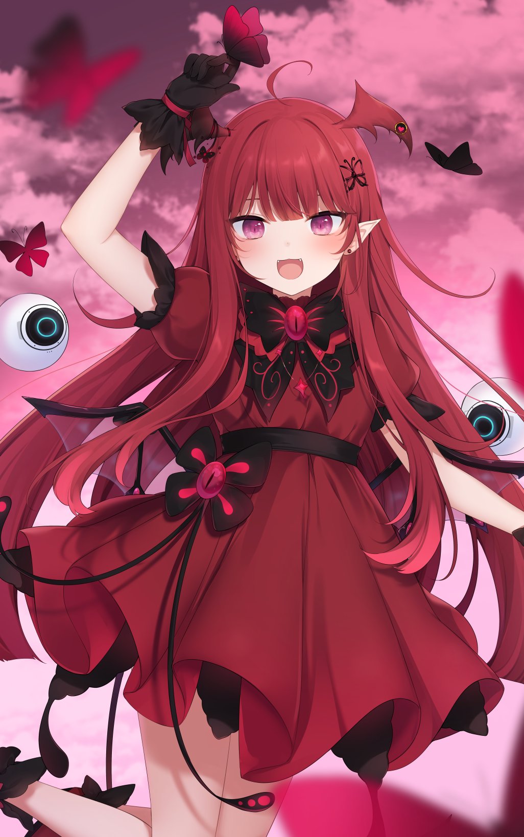 1girl, ahoge, amashiro_natsuki, animal, araka_luto, arm_up, bangs, black_gloves
