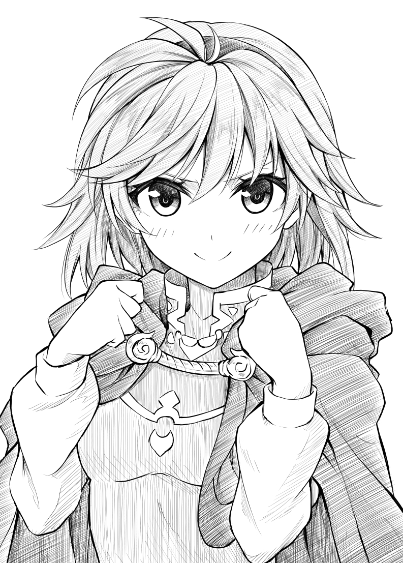 >:), 1girl, blush_stickers, cape, clenched_hands, closed_mouth, fire_emblem, fire_emblem:_the_blazing_blade
