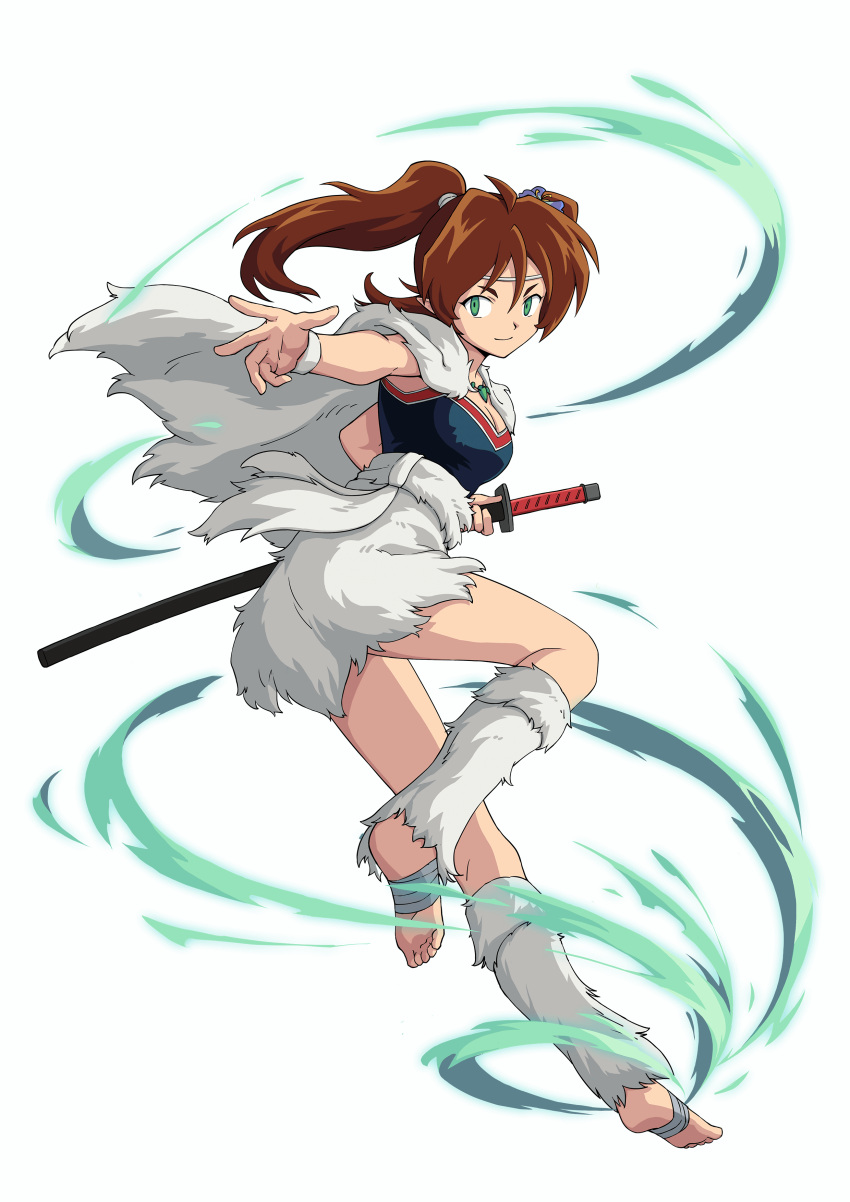 1girl, absurdres, armor, ayame_(inuyasha), bandaged_foot, bandages, barefoot, breastplate