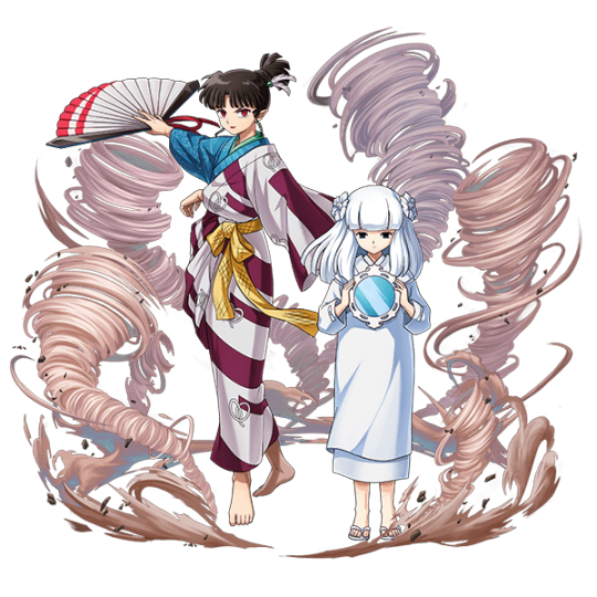 2girls, barefoot, black_hair, blank_eyes, crossover, earrings, feather_hair_ornament, feathers